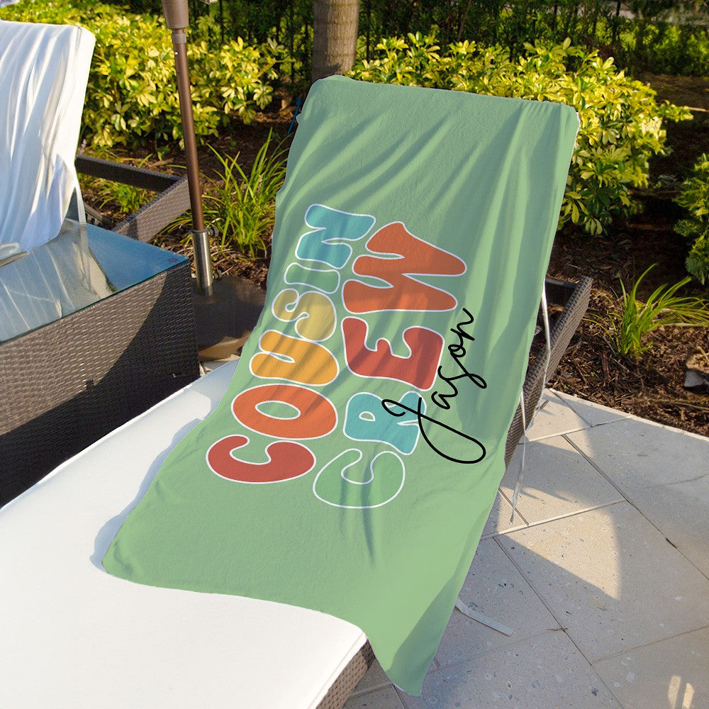 Personalized Groovy Cousin Crew Kids Beach Towel, Perfect for Family Outings