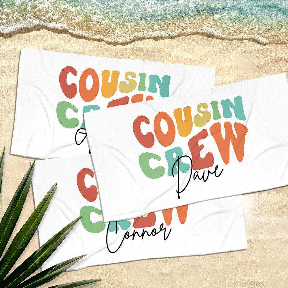 Personalized Groovy Cousin Crew Kids Beach Towel, Perfect for Family Outings