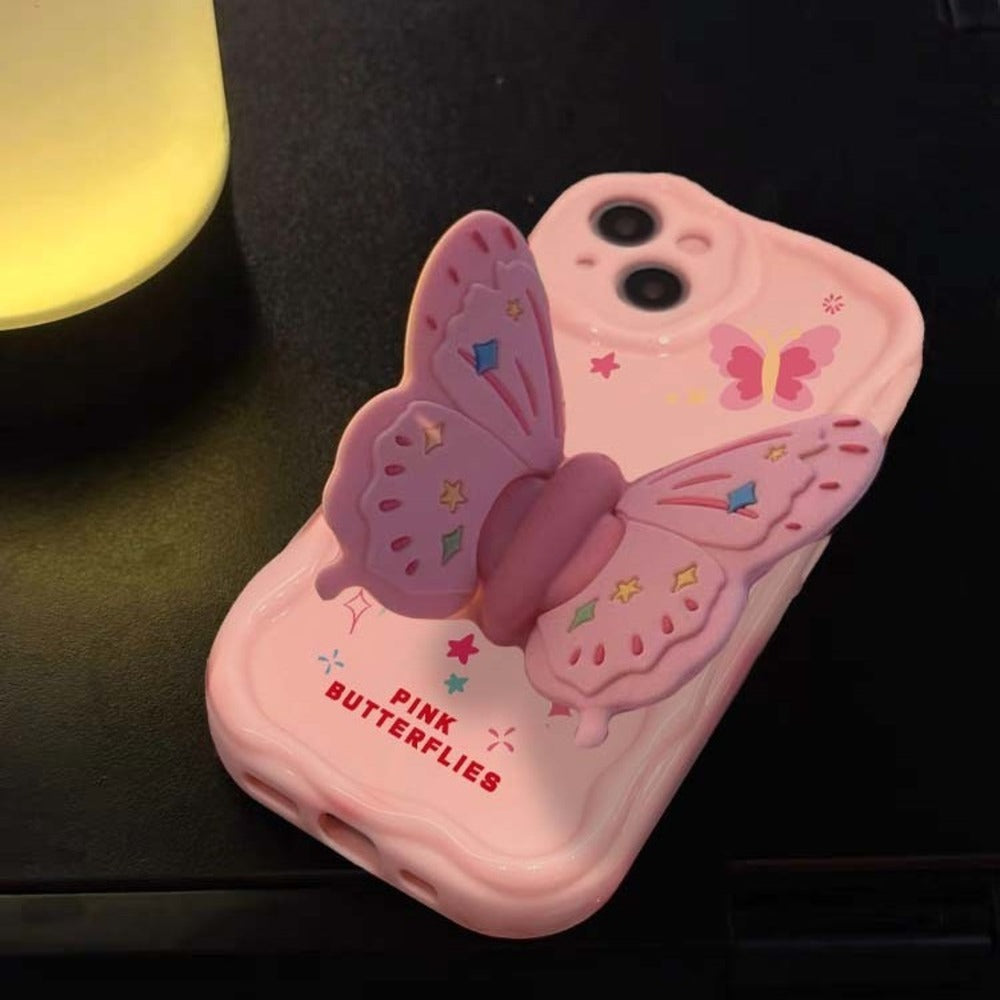 3D Pink Butterfly Stand Soft Silicone iPhone Case