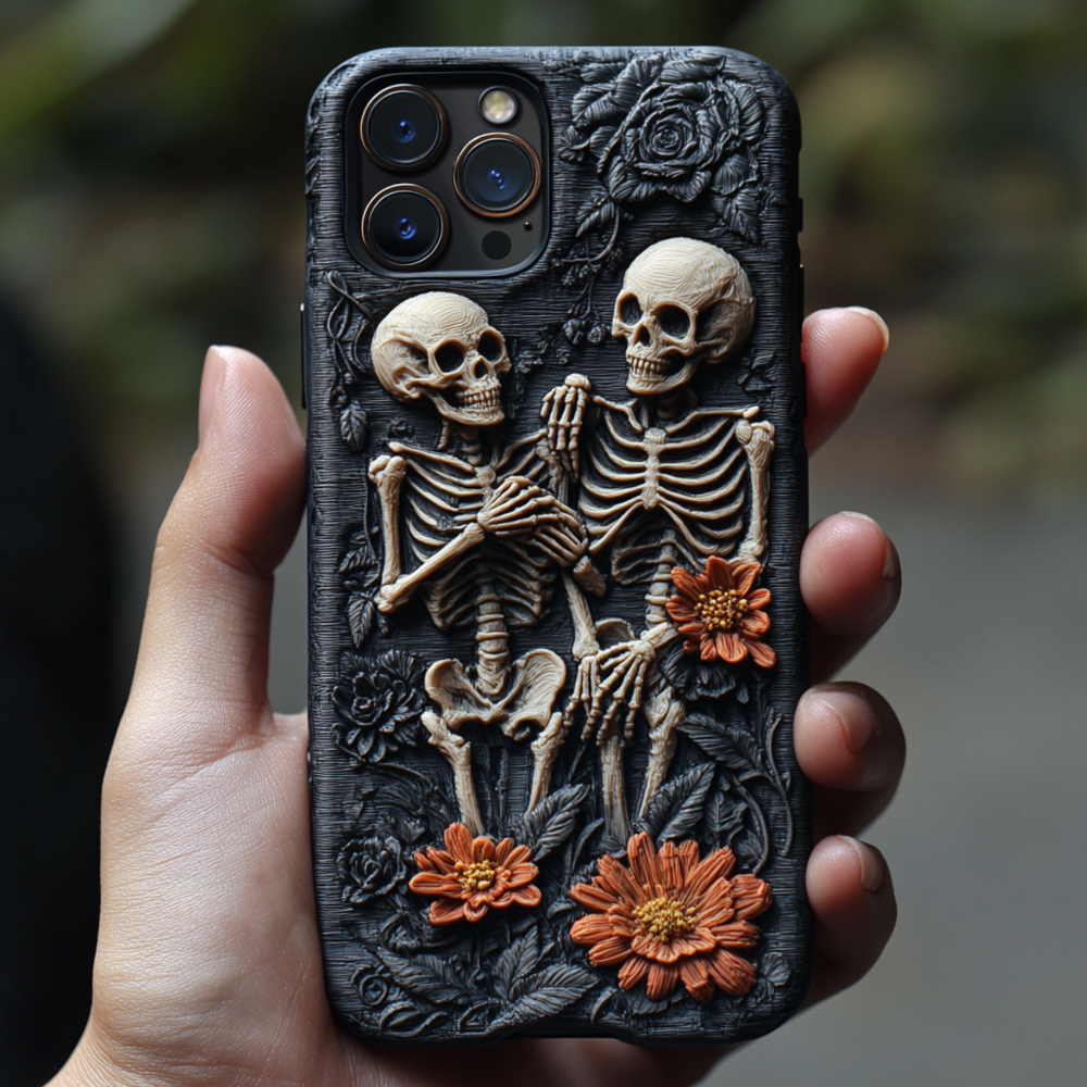 Halloween Skeletons Floral Phone Case,Gothic Aesthetic, Spooky Season Cover for iPhone,Samsung Galaxy