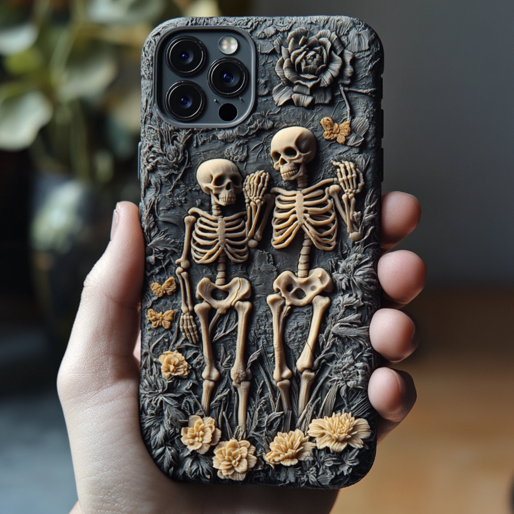 Halloween Skeletons Floral Phone Case,Gothic Aesthetic, Spooky Season Cover for iPhone,Samsung Galaxy