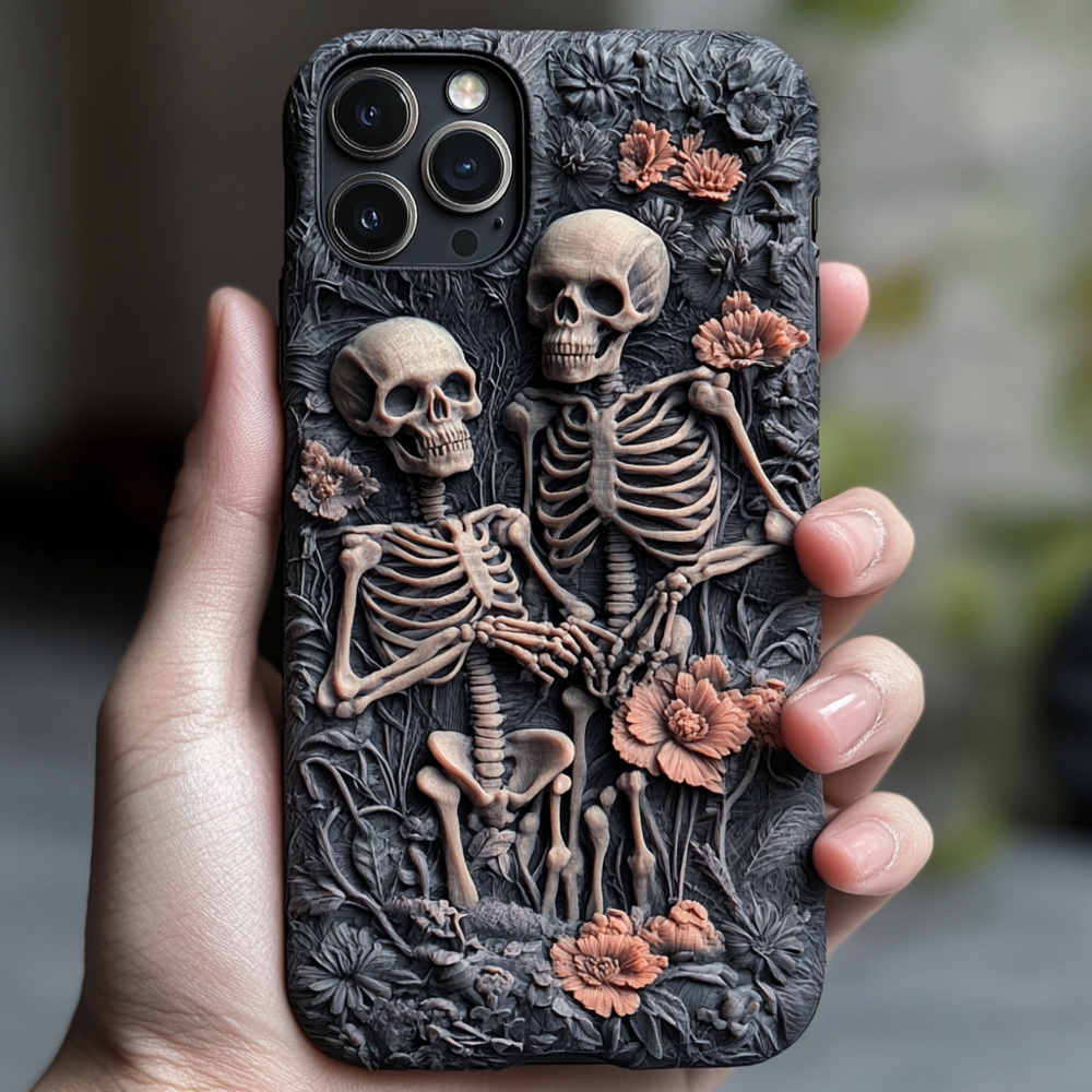 Halloween Skeletons Floral Phone Case,Gothic Aesthetic, Spooky Season Cover for iPhone,Samsung Galaxy