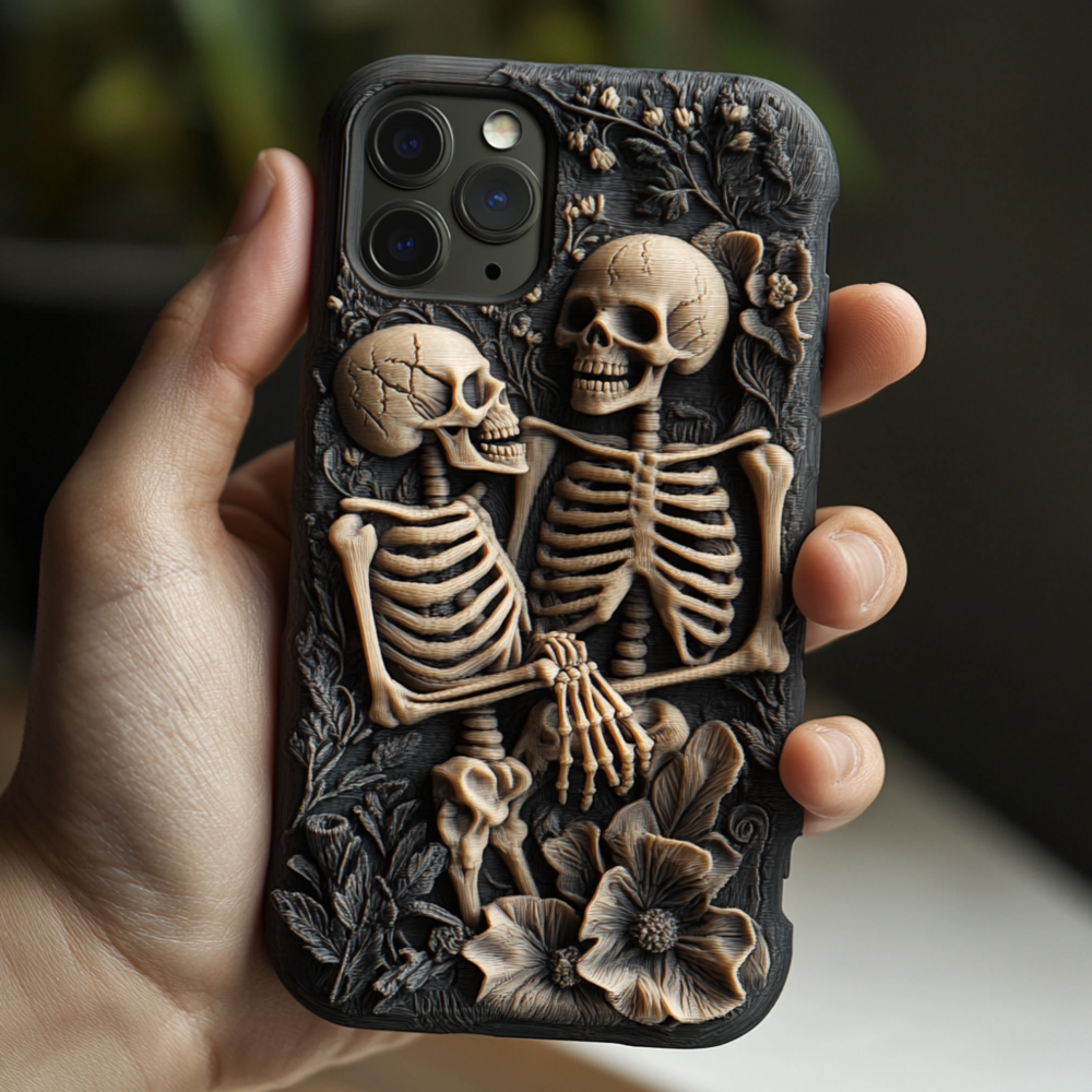 Halloween Skeletons Floral Phone Case,Gothic Aesthetic, Spooky Season Cover for iPhone,Samsung Galaxy