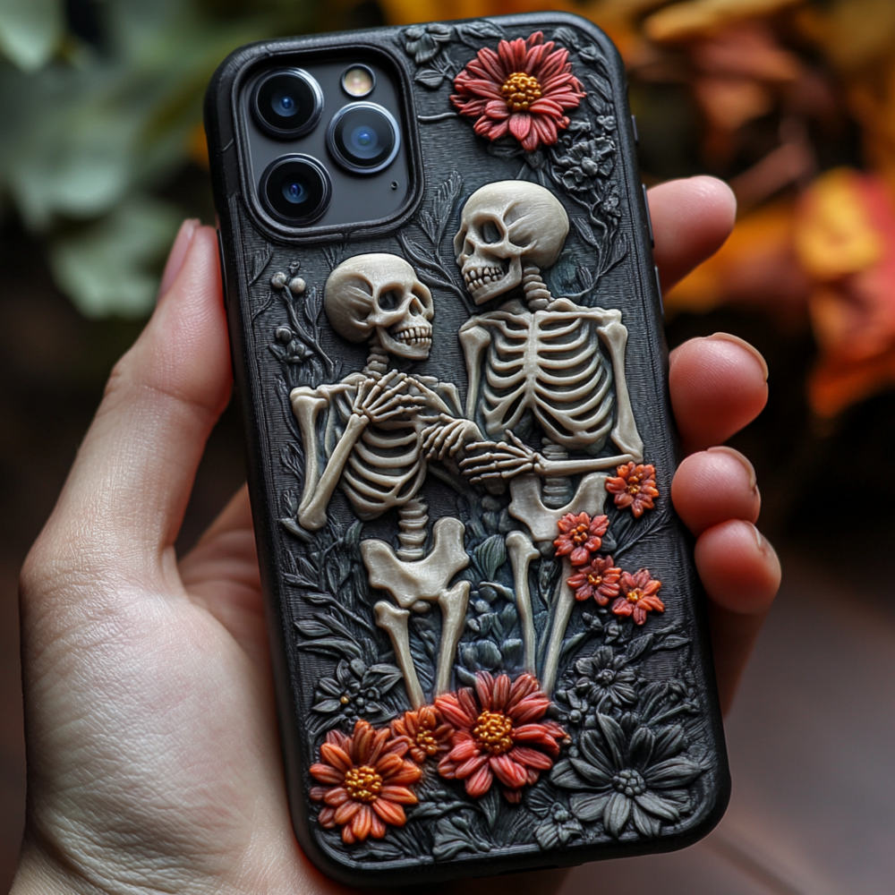 Halloween Skeletons Floral Phone Case,Gothic Aesthetic, Spooky Season Cover for iPhone,Samsung Galaxy