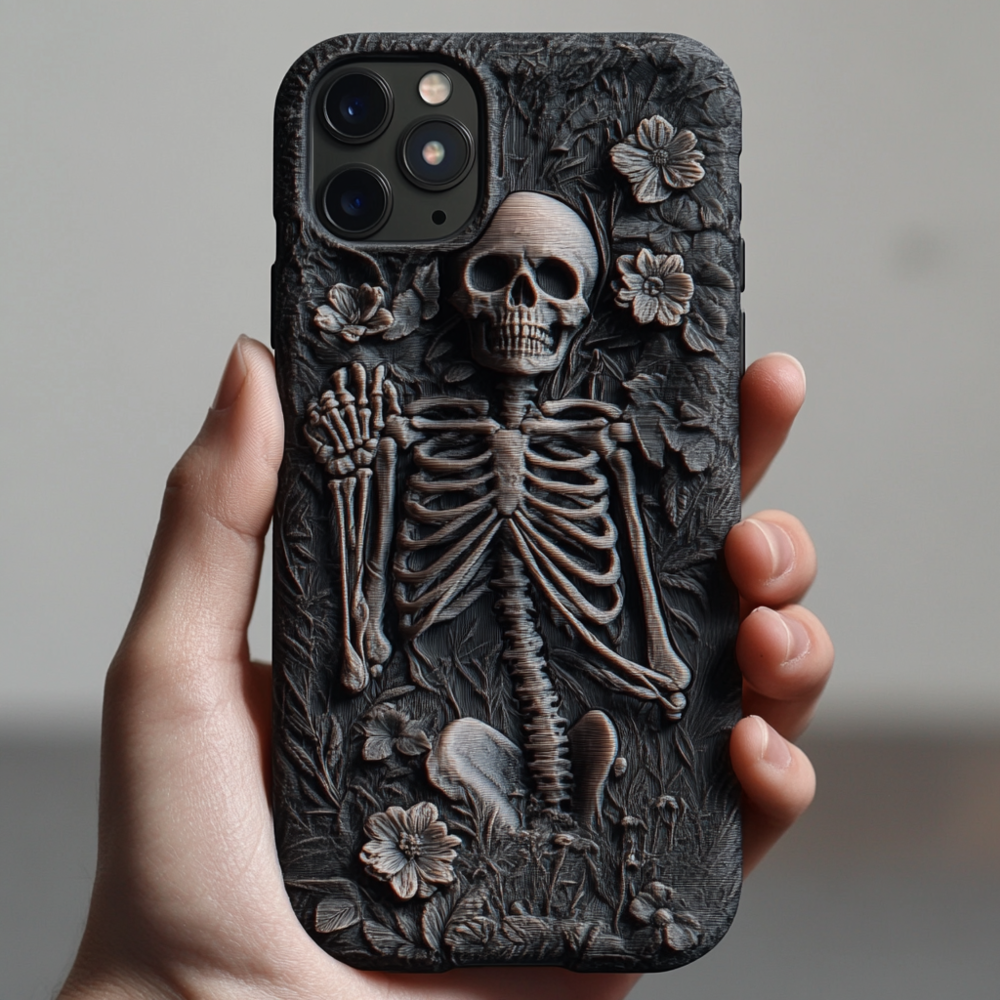 Halloween Skeletons Floral Phone Case,Gothic Aesthetic, Spooky Season Cover for iPhone,Samsung Galaxy