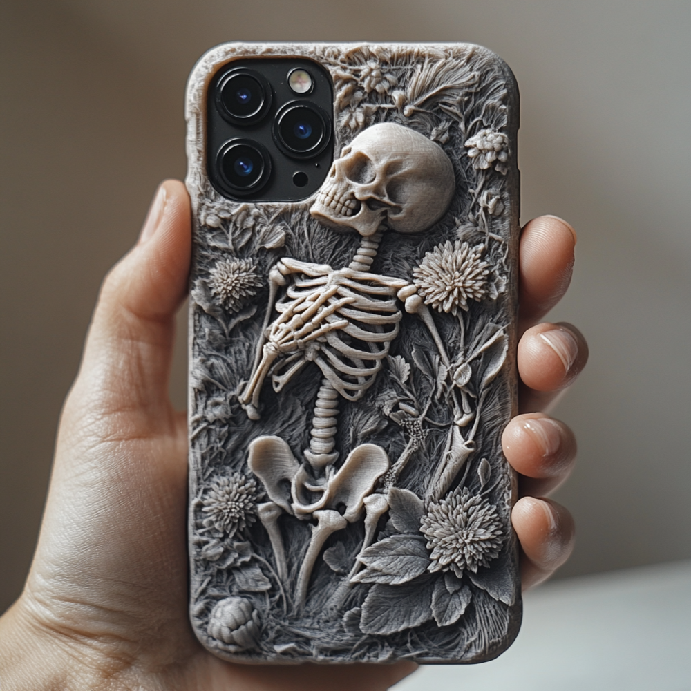 Halloween Skeletons Floral Phone Case,Gothic Aesthetic, Spooky Season Cover for iPhone,Samsung Galaxy