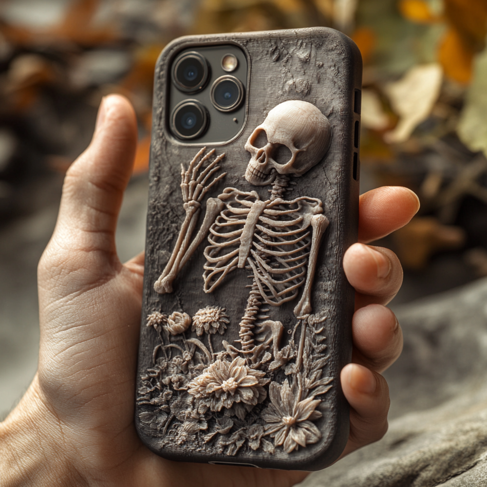 Halloween Skeletons Floral Phone Case,Gothic Aesthetic, Spooky Season Cover for iPhone,Samsung Galaxy
