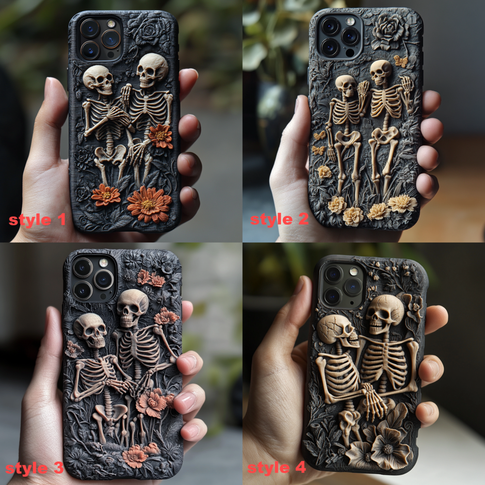 Halloween Skeletons Floral Phone Case,Gothic Aesthetic, Spooky Season Cover for iPhone,Samsung Galaxy