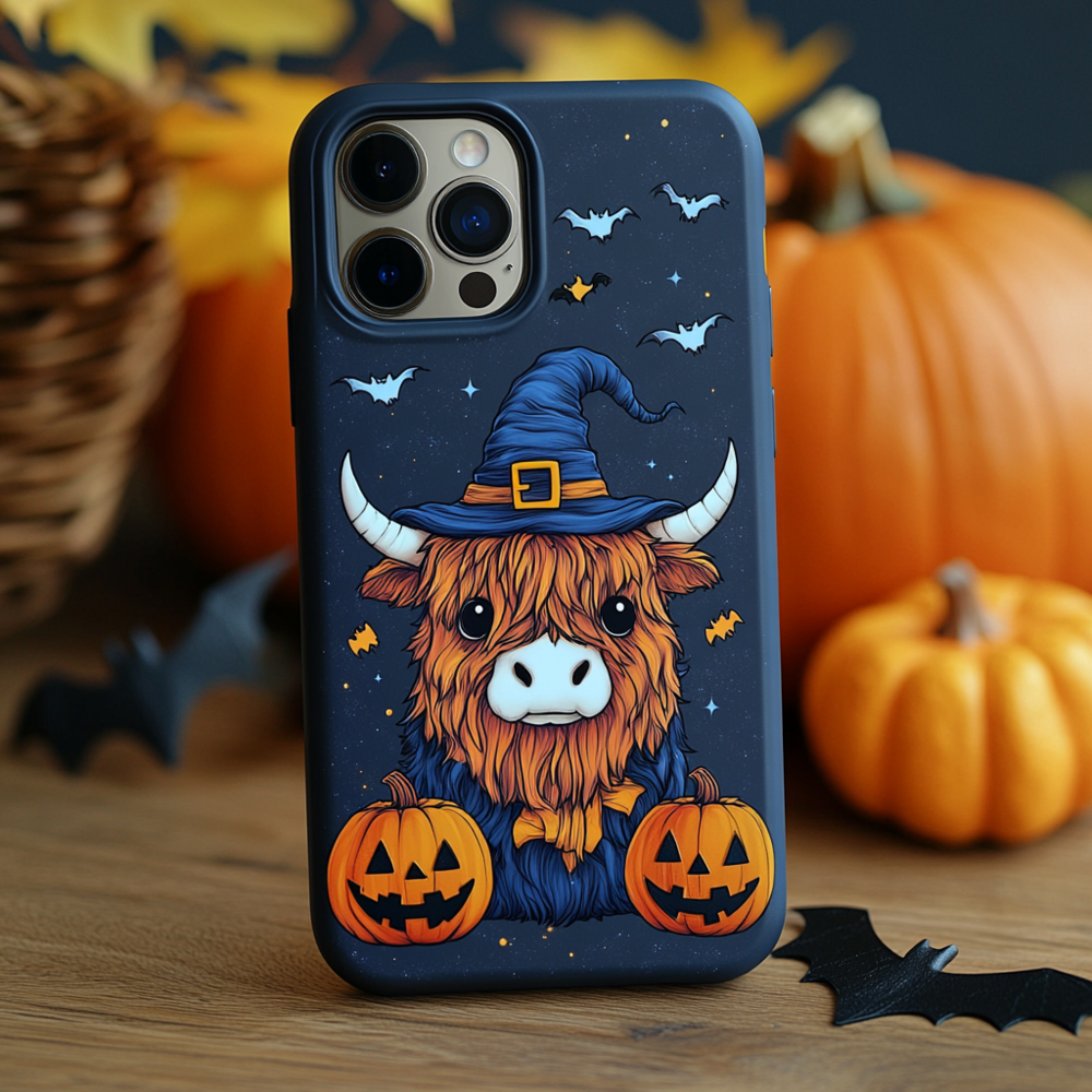 Spooky szn/Spooky Season Halloween Highland Cow Phone Case,Cute Pumpkin Design, Spooky Season Cover for iPhone, Samsung Galaxy, Google Pixel,Xiaomi