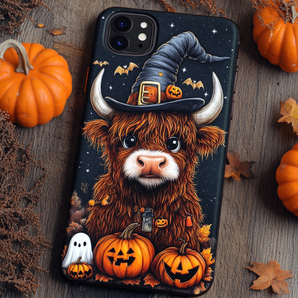 Spooky szn/Spooky Season Halloween Highland Cow Phone Case,Cute Pumpkin Design, Spooky Season Cover for iPhone, Samsung Galaxy, Google Pixel,Xiaomi