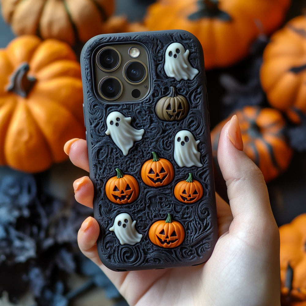 Halloween Pumpkin and Ghost 3D Phone Case,Multiple Styles Spooky Season Cover for iPhone, Samsung Galaxy