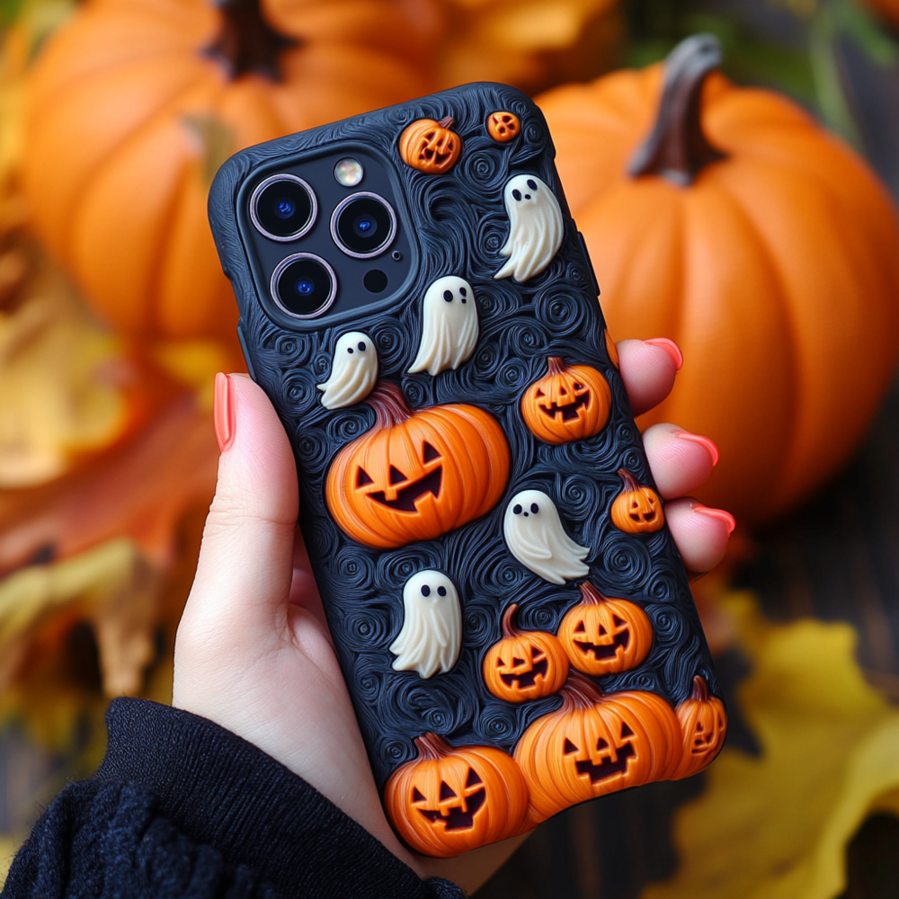 Halloween Pumpkin and Ghost 3D Phone Case,Multiple Styles Spooky Season Cover for iPhone, Samsung Galaxy