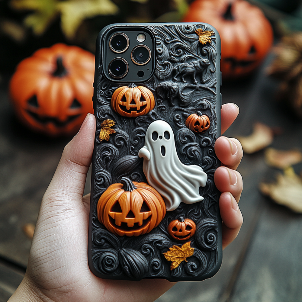 Halloween Pumpkin and Ghost 3D Phone Case,Multiple Styles Spooky Season Cover for iPhone, Samsung Galaxy