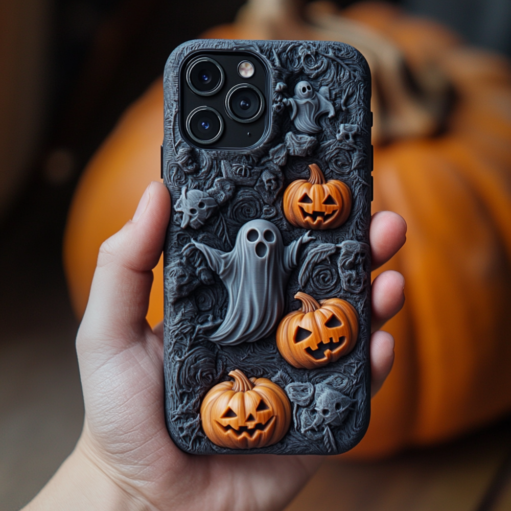 Halloween Pumpkin and Ghost 3D Phone Case,Multiple Styles Spooky Season Cover for iPhone, Samsung Galaxy