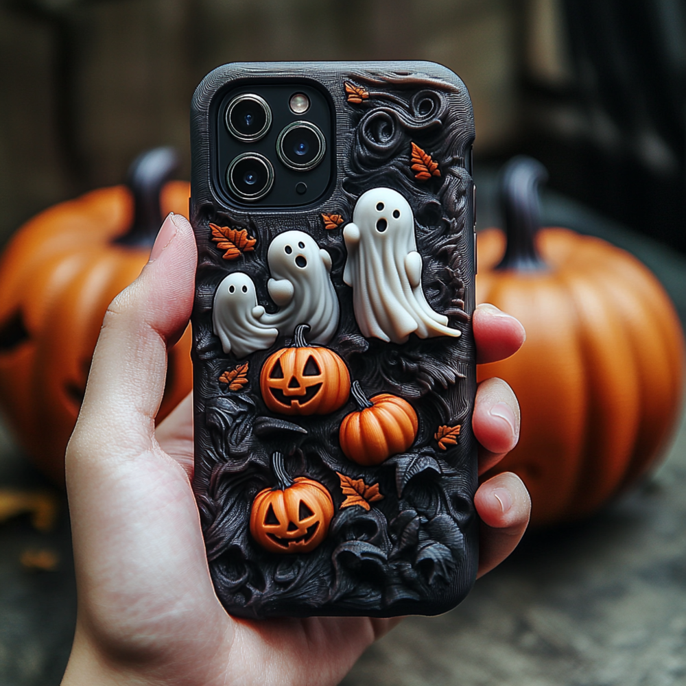 Halloween Pumpkin and Ghost 3D Phone Case,Multiple Styles Spooky Season Cover for iPhone, Samsung Galaxy