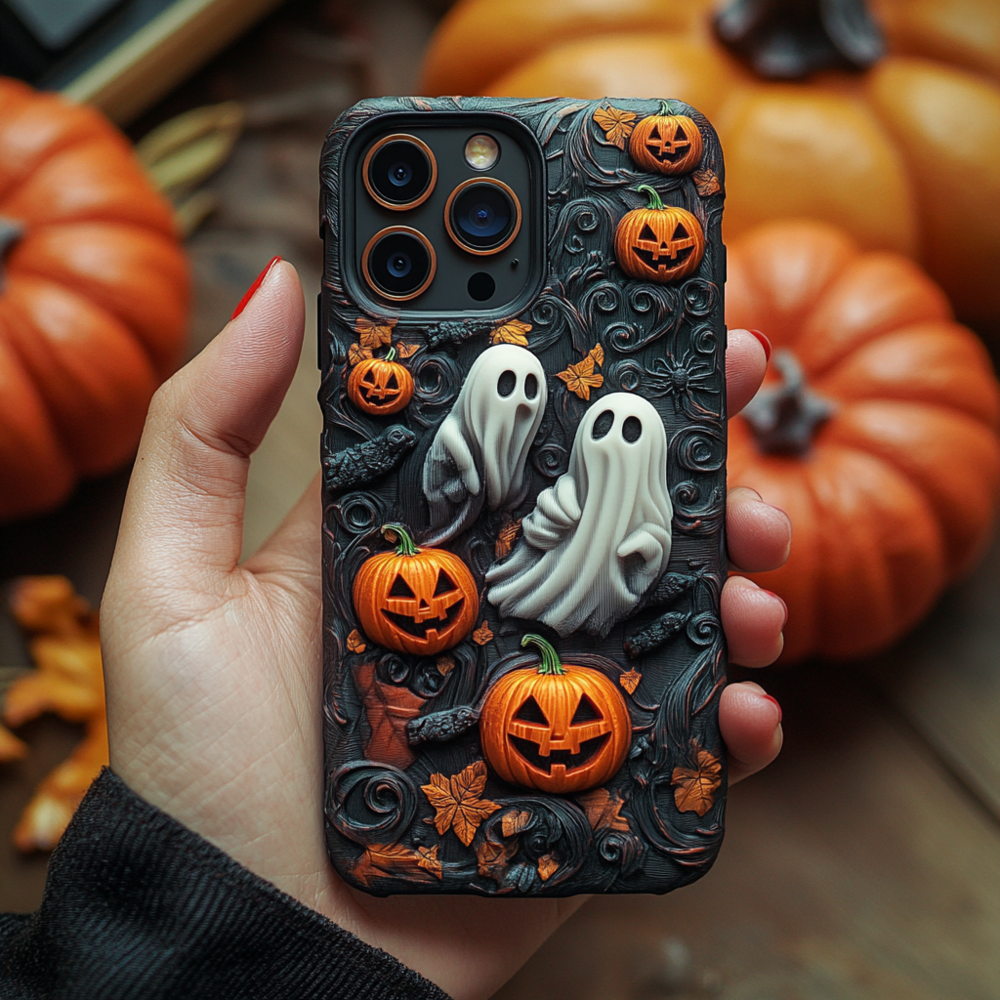 Halloween Pumpkin and Ghost 3D Phone Case,Multiple Styles Spooky Season Cover for iPhone, Samsung Galaxy