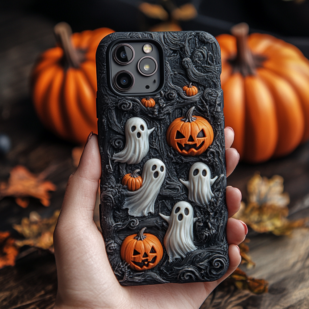 Halloween Pumpkin and Ghost 3D Phone Case,Multiple Styles Spooky Season Cover for iPhone, Samsung Galaxy