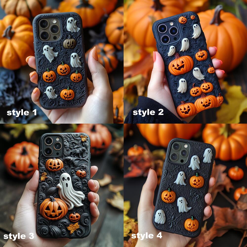 Halloween Pumpkin and Ghost 3D Phone Case,Multiple Styles Spooky Season Cover for iPhone, Samsung Galaxy