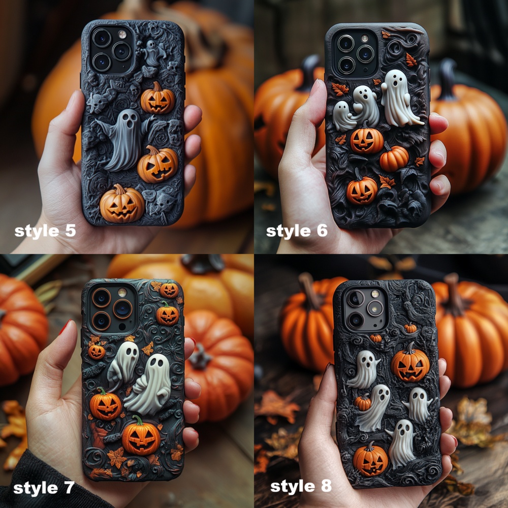 Halloween Pumpkin and Ghost 3D Phone Case,Multiple Styles Spooky Season Cover for iPhone, Samsung Galaxy