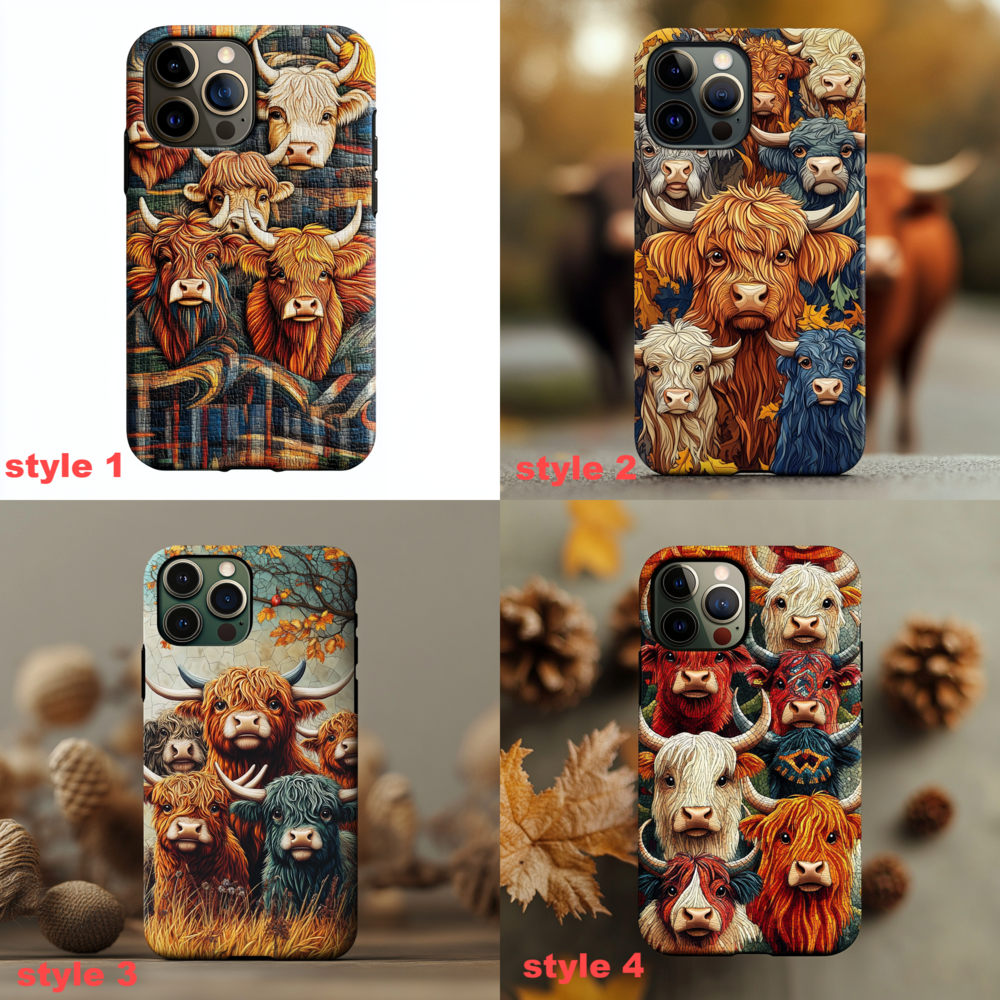 Highland Cow Phone Case,Cute Farm Animal Design, Multiple Styles Available for iPhone, Samsung Galaxy, Google Pixel, Xiaomi