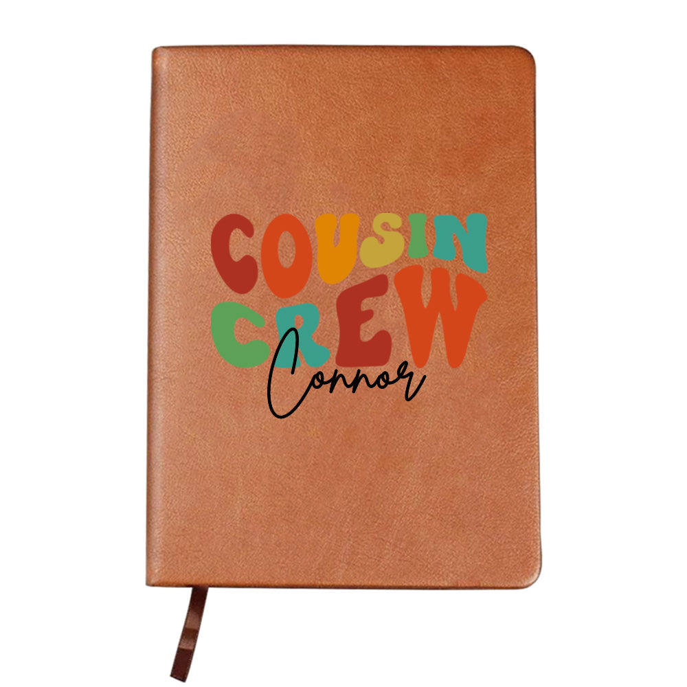 Personalized Cousin Crew Leather Notebook with Custom Name, Family Gift Journal for Kids and Adults