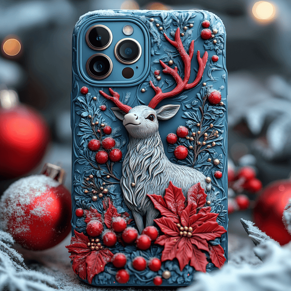 Winter Themed 3D Reindeer Phone Case  Festive Holiday Design for iPhone & Samsung