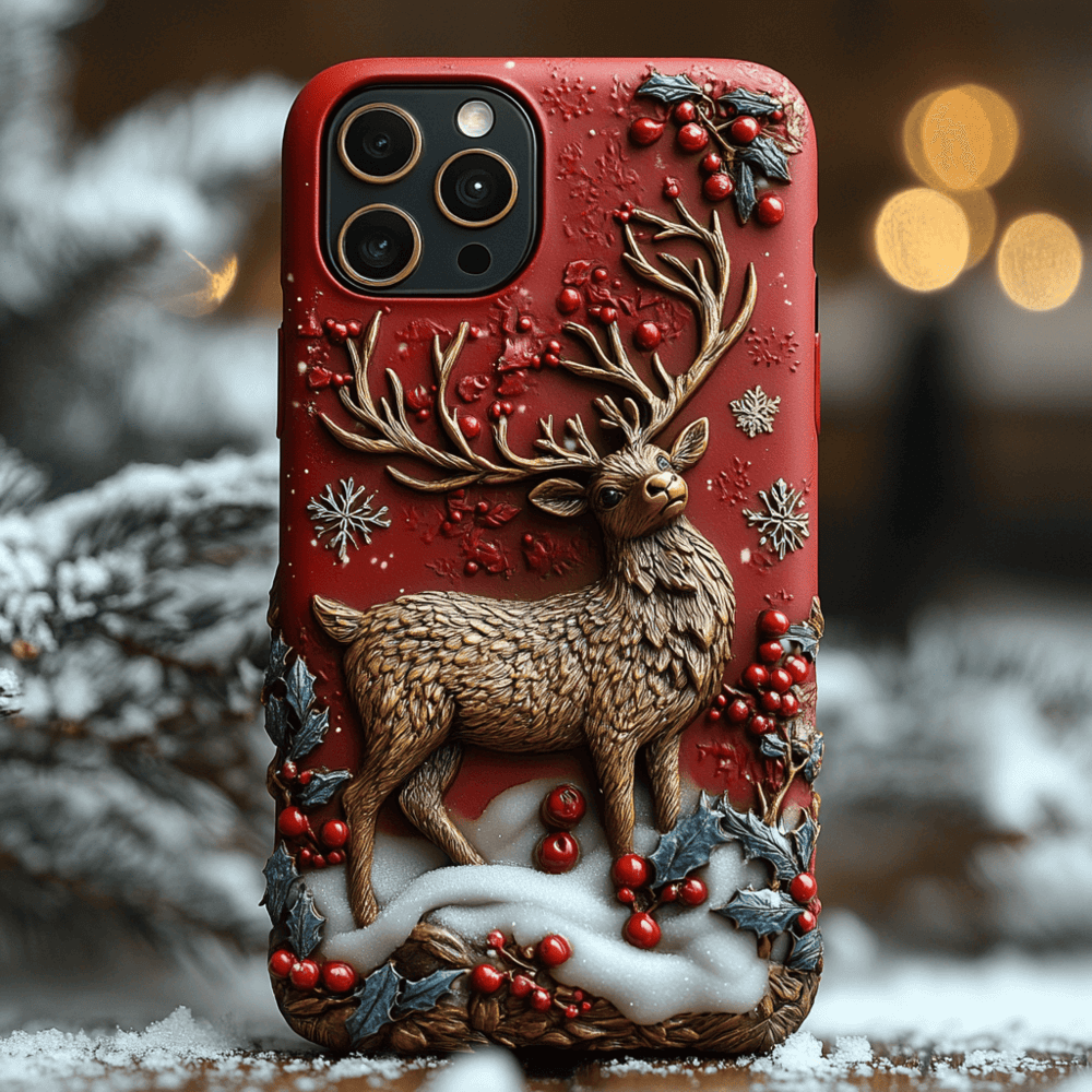 Winter Themed 3D Reindeer Phone Case  Festive Holiday Design for iPhone & Samsung
