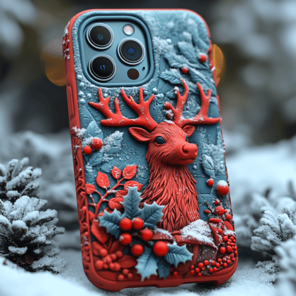 Winter Themed 3D Reindeer Phone Case  Festive Holiday Design for iPhone & Samsung
