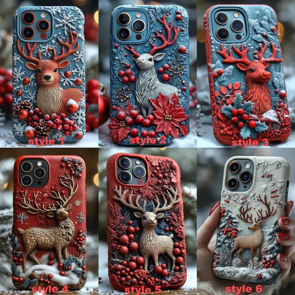 Winter Themed 3D Reindeer Phone Case  Festive Holiday Design for iPhone & Samsung