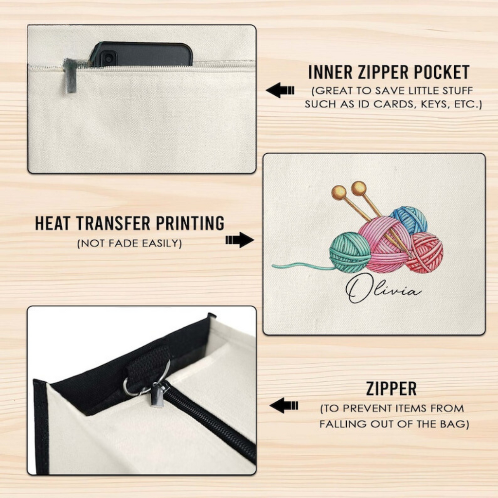 Personalized Knitting Tote Bag, Crochet Tote Bag, Tote For Crochet, Gift For Mom, Grandma Bag, Crochet Gift, Knitting Gift, Tote Bag Gift