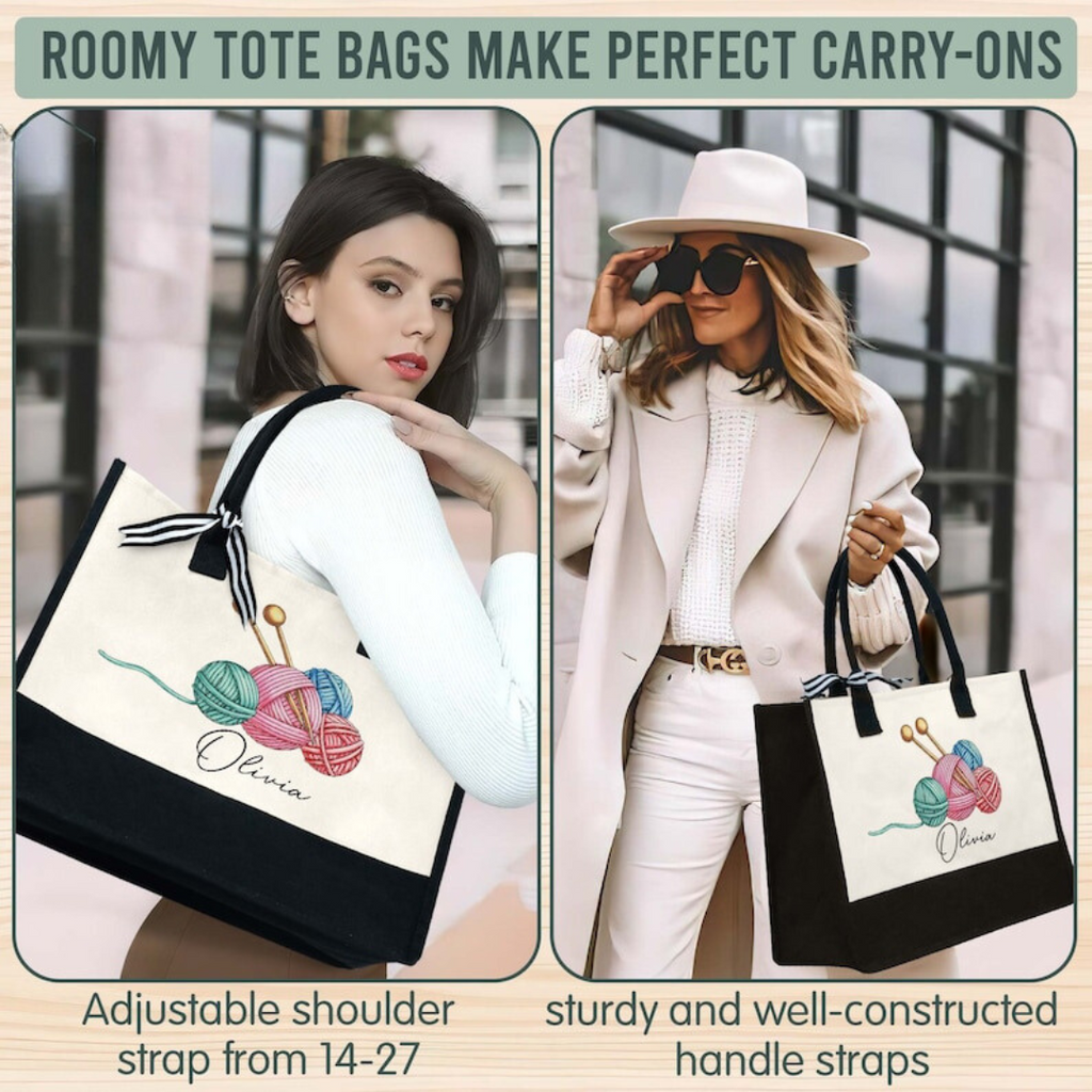 Personalized Knitting Tote Bag, Crochet Tote Bag, Tote For Crochet, Gift For Mom, Grandma Bag, Crochet Gift, Knitting Gift, Tote Bag Gift