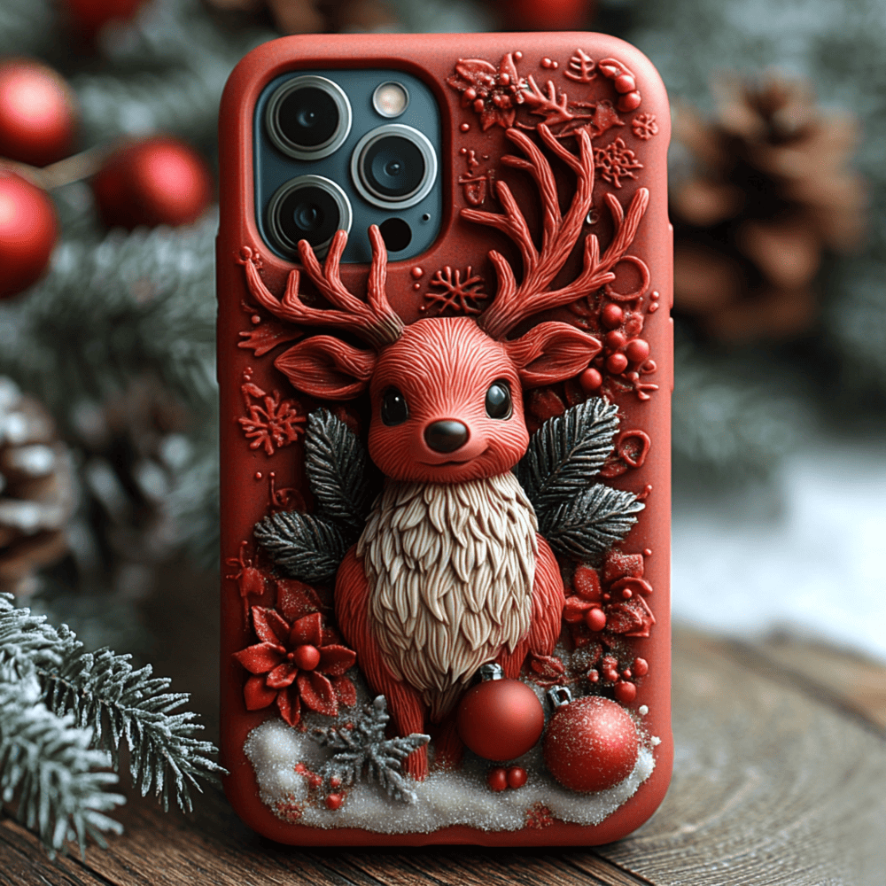 Winter 3D Reindeer Phone Case,Festive Christmas Design for iPhone, Samsung Galaxy