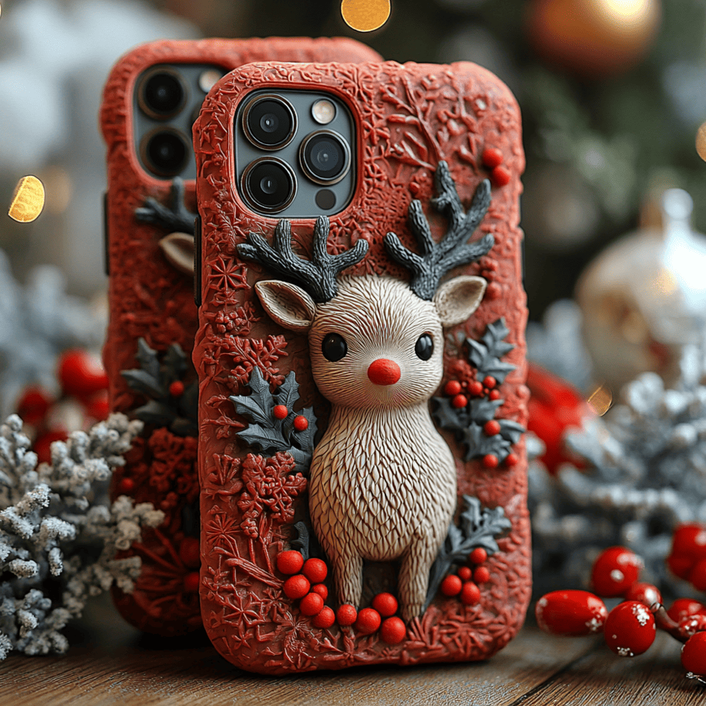 Winter 3D Reindeer Phone Case,Festive Christmas Design for iPhone, Samsung Galaxy