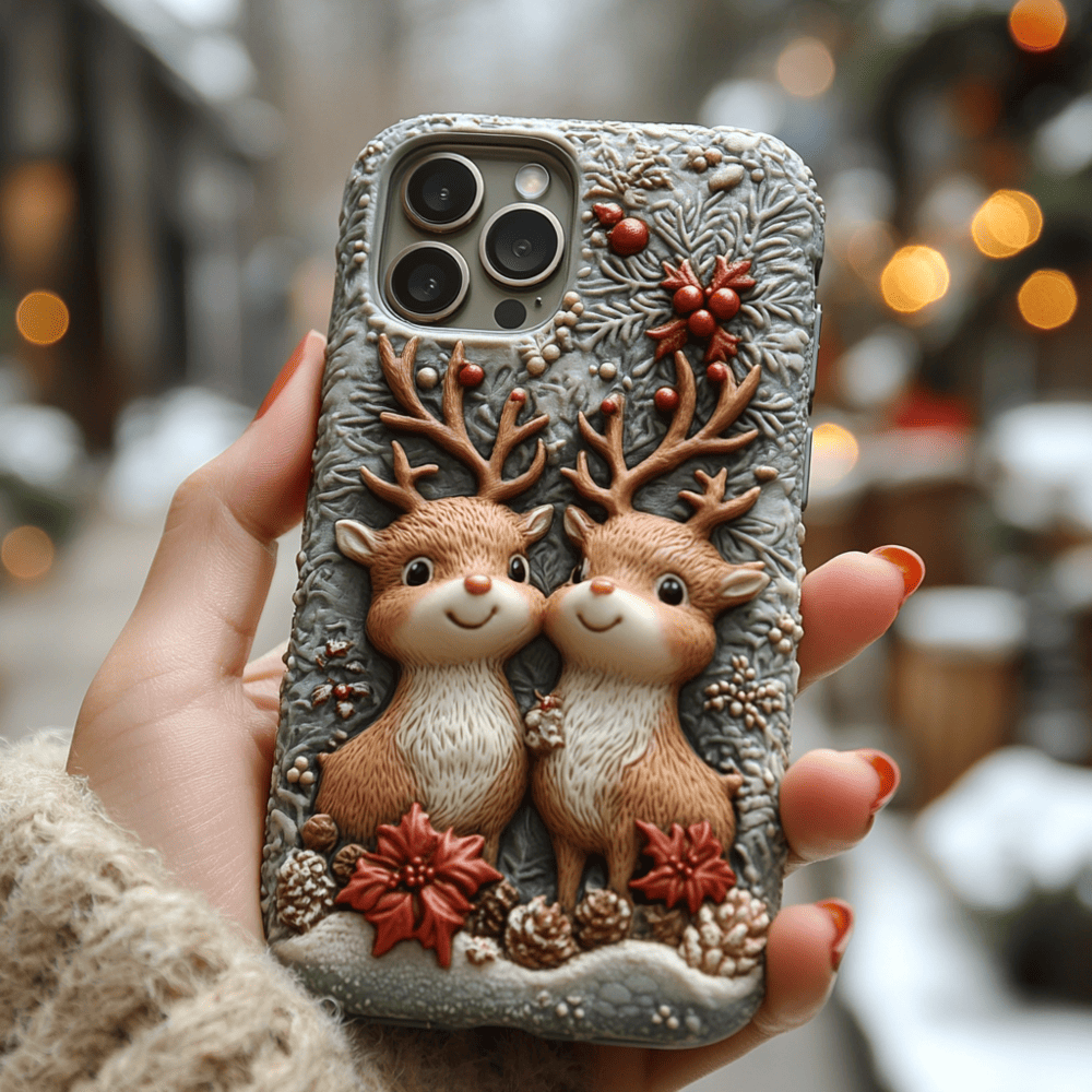 Winter 3D Reindeer Phone Case,Festive Christmas Design for iPhone, Samsung Galaxy