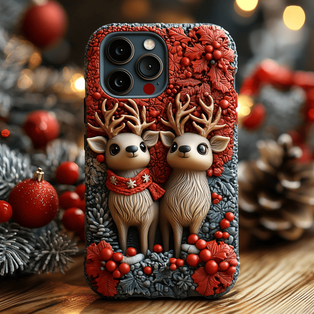 Winter 3D Reindeer Phone Case,Festive Christmas Design for iPhone, Samsung Galaxy