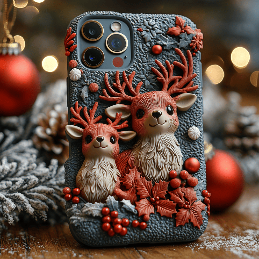 Winter 3D Reindeer Phone Case,Festive Christmas Design for iPhone, Samsung Galaxy