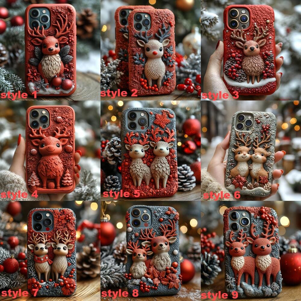 Winter 3D Reindeer Phone Case,Festive Christmas Design for iPhone, Samsung Galaxy