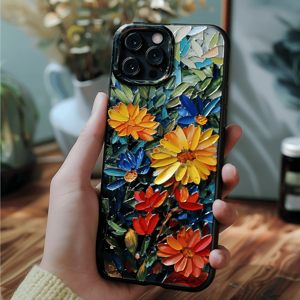 Flower Oil Mosaic Style Cell Phone Case,Multiple Designs for iPhone, Samsung Galaxy