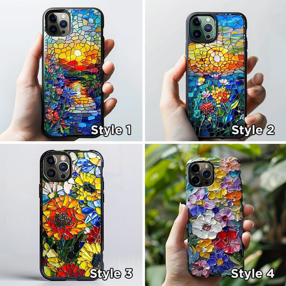 Flower Oil Mosaic Style Cell Phone Case,Multiple Designs for iPhone, Samsung Galaxy