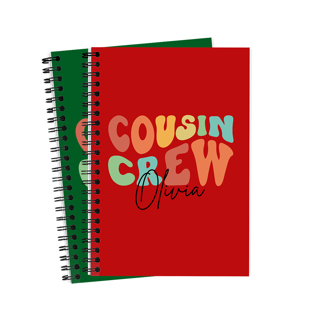 Customizable COUSIN CREW Spiral Notebook, Personalize Your Name with Multiple Color Options