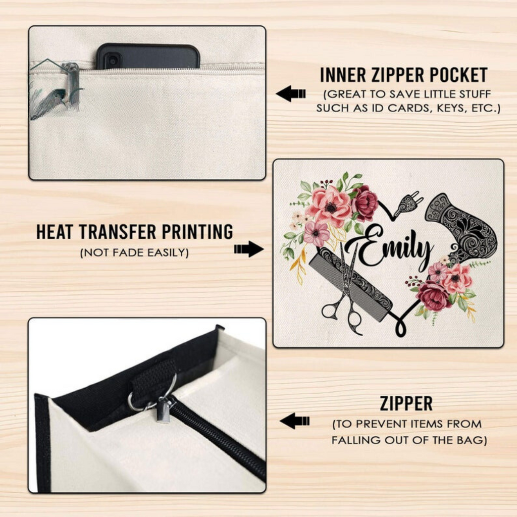 Custom Hair Stylist Tote Bag with Name, Waterproof Large Capacity Hairdresser Canvas Handbag, Birthday/Appreciation Gift for Hairstylist/Beautician