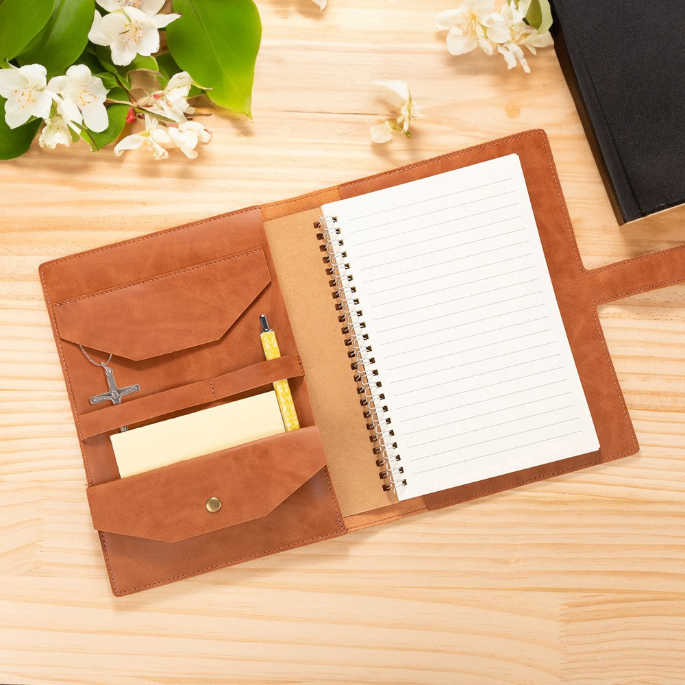 Custom Name Cross Leather Book Cover with Bible Scriptures, Journal Cover with Notebook, Stationery Organizer, Christmas Gift for Traveler/Christian