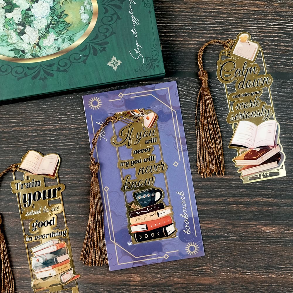 Luxury Metallic Motivational Bookmarks, Vintage Style with Tassel, Inspirational Gift for Book Lovers