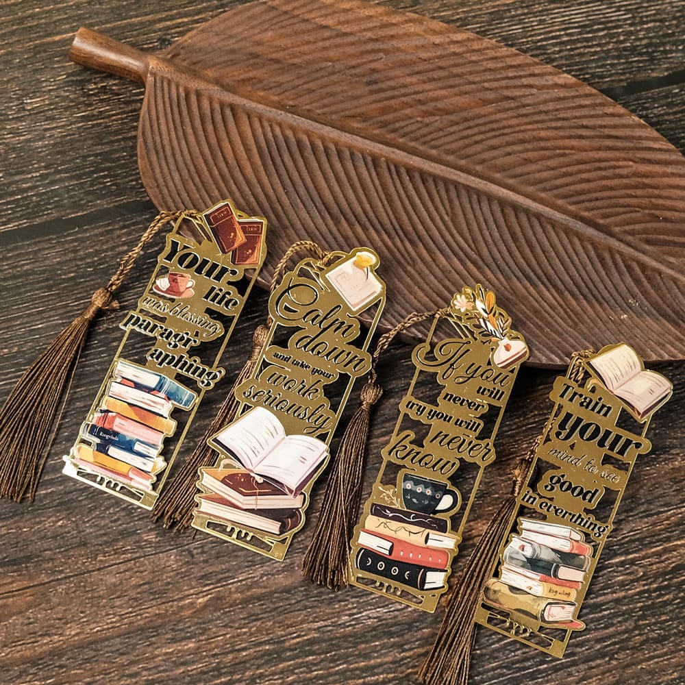 Luxury Metallic Motivational Bookmarks, Vintage Style with Tassel, Inspirational Gift for Book Lovers