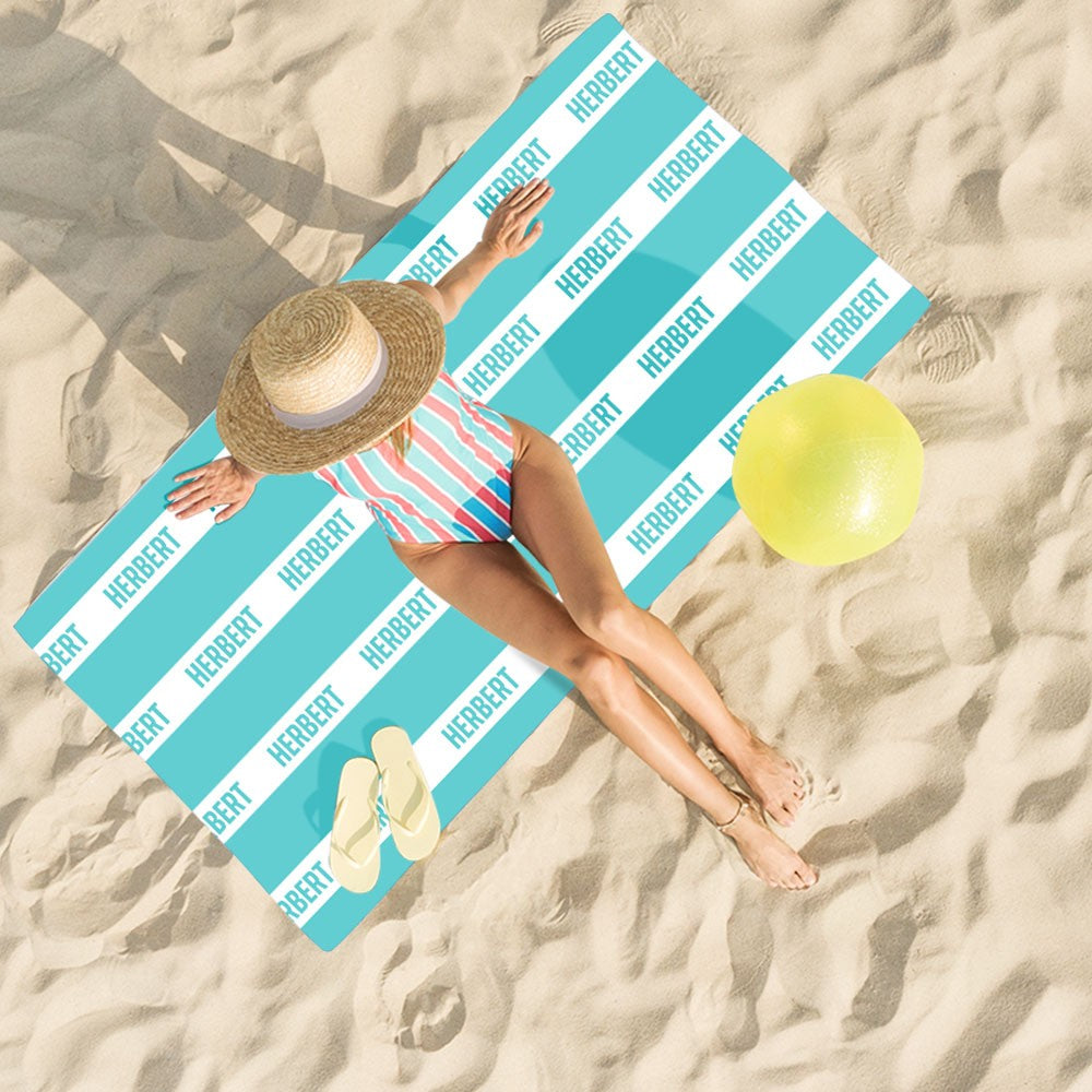 Custom Name Classic Stripe Beach Towel, Quick Dry Microfiber Bath Towel, Vacation/Sunbathing/Beach/Spa/Pool Party Favor, Gift for Kids/Family/Friends