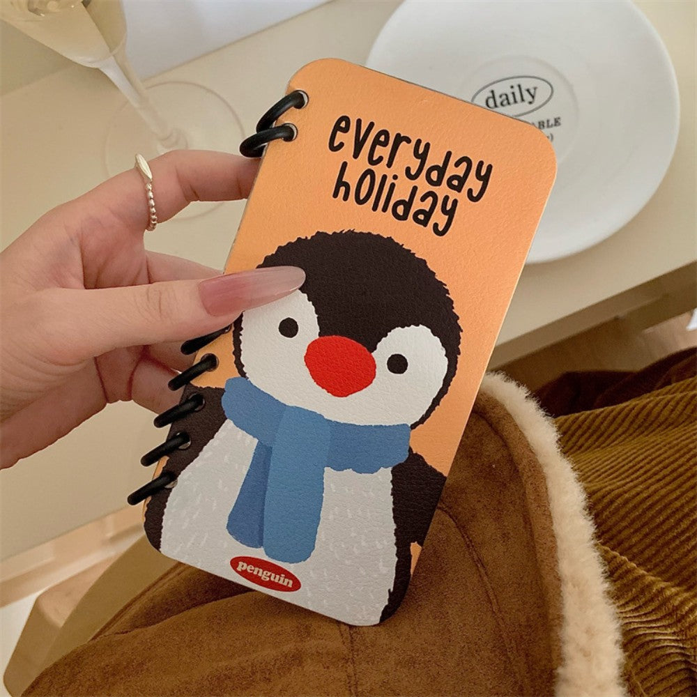 Notebook Style iPhone Case with Cartoon Scarf Wearing Animal Design, Cute and Protective Cover for iPhone
