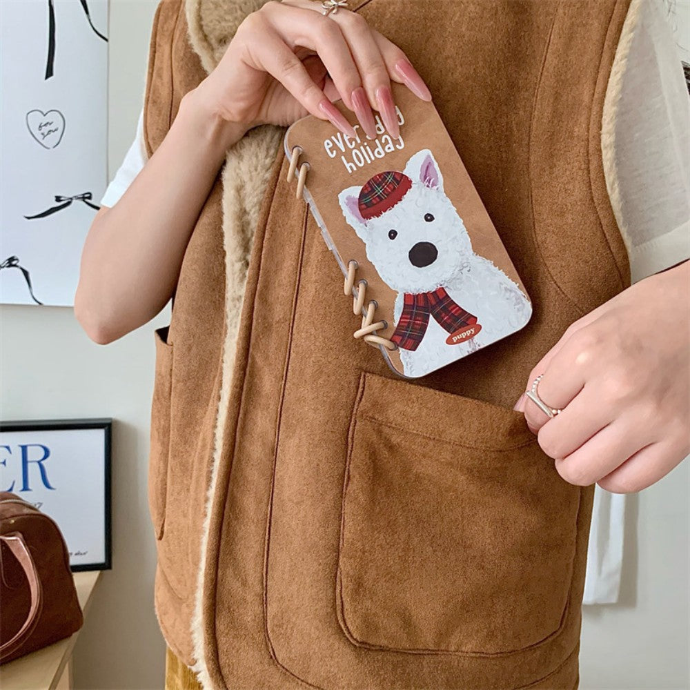 Notebook Style iPhone Case with Cartoon Scarf Wearing Animal Design, Cute and Protective Cover for iPhone