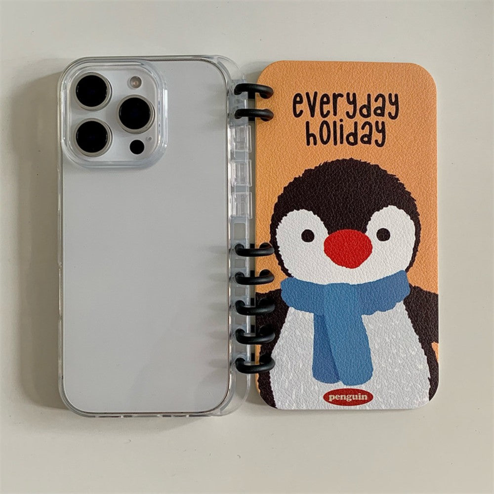 Notebook Style iPhone Case with Cartoon Scarf Wearing Animal Design, Cute and Protective Cover for iPhone