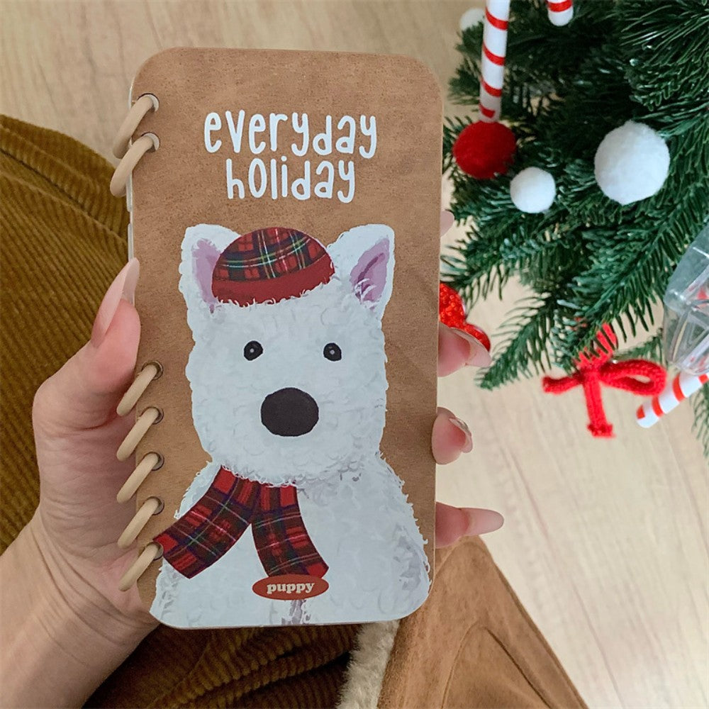 Notebook Style iPhone Case with Cartoon Scarf Wearing Animal Design, Cute and Protective Cover for iPhone