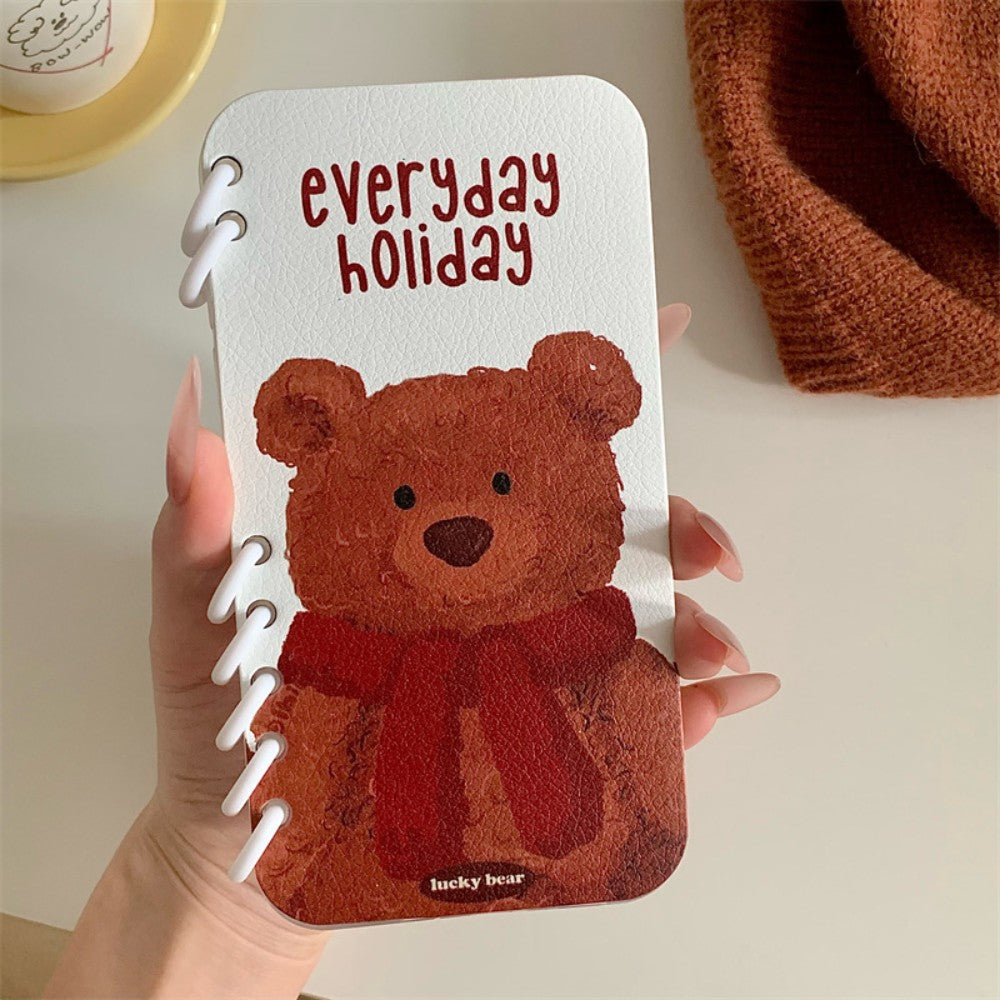 Notebook Style iPhone Case with Cartoon Scarf Wearing Animal Design, Cute and Protective Cover for iPhone